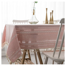 Load image into Gallery viewer, 3-Color Striped Embroidery Tablecloth Cotton Linen Fabric Tea Table Tablecloth Pad
