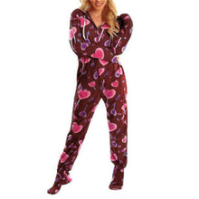 Load image into Gallery viewer, Women Spring Autumn Hooded Jumpsuit Print Warm Long Sleeve Casual Loose Romper Lady Home Pajamas
