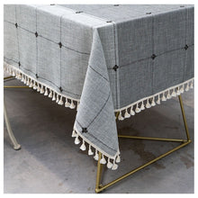 Load image into Gallery viewer, Cotton and Linen Embroidery Table Cloth Tassel Fabric Plaid Tablecloth
