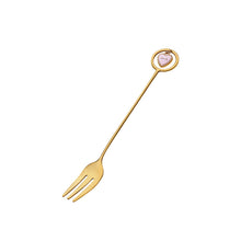 Load image into Gallery viewer, Stainless Steel Stirring Spoon Pentagram Spoon Fork Golden Cherry Blossom Dessert Spoon
