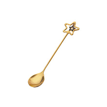 Load image into Gallery viewer, Stainless Steel Stirring Spoon Pentagram Spoon Fork Golden Cherry Blossom Dessert Spoon
