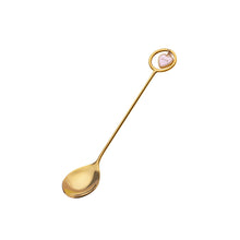 Load image into Gallery viewer, Stainless Steel Stirring Spoon Pentagram Spoon Fork Golden Cherry Blossom Dessert Spoon
