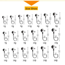 Load image into Gallery viewer, Fishhook 1g 2g 3g 4g 5g 10g 20g 22g 25g 28g crank Jig head hook fishing hook head Jig lure hard bait soft worm jig hook for fishing
