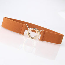 Load image into Gallery viewer, Ladies Solid Color Elastic Belt Gold Round Buckle Belt Fashion Belt Dress Jacket
