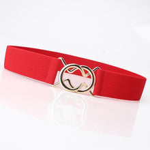 Load image into Gallery viewer, Ladies Solid Color Elastic Belt Gold Round Buckle Belt Fashion Belt Dress Jacket
