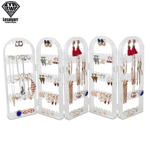Load image into Gallery viewer, 2/3/4 Fans Panels Screen Folding Clear Earrings Studs Display Rack Necklace Jewelry Shelf Stand Holder Organizer Storage Box
