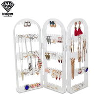 Load image into Gallery viewer, 2/3/4 Fans Panels Screen Folding Clear Earrings Studs Display Rack Necklace Jewelry Shelf Stand Holder Organizer Storage Box
