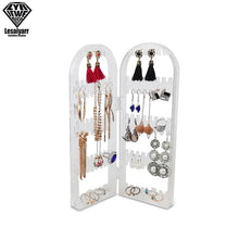 Load image into Gallery viewer, 2/3/4 Fans Panels Screen Folding Clear Earrings Studs Display Rack Necklace Jewelry Shelf Stand Holder Organizer Storage Box
