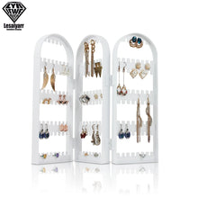 Load image into Gallery viewer, 2/3/4 Fans Panels Screen Folding Clear Earrings Studs Display Rack Necklace Jewelry Shelf Stand Holder Organizer Storage Box
