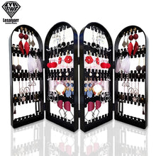 Load image into Gallery viewer, 2/3/4 Fans Panels Screen Folding Clear Earrings Studs Display Rack Necklace Jewelry Shelf Stand Holder Organizer Storage Box
