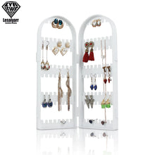 Load image into Gallery viewer, 2/3/4 Fans Panels Screen Folding Clear Earrings Studs Display Rack Necklace Jewelry Shelf Stand Holder Organizer Storage Box

