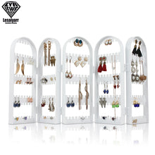 Load image into Gallery viewer, 2/3/4 Fans Panels Screen Folding Clear Earrings Studs Display Rack Necklace Jewelry Shelf Stand Holder Organizer Storage Box
