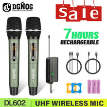 Load image into Gallery viewer, 2 Channel Wireless Microphone UHF Dual Handheld Dynamic Karaoke Mic System 60m for Stage Church Party School PA Speaker Meeting
