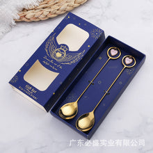 Load image into Gallery viewer, Stainless Steel Stirring Spoon Pentagram Spoon Fork Golden Cherry Blossom Dessert Spoon
