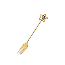 Load image into Gallery viewer, Stainless Steel Stirring Spoon Pentagram Spoon Fork Golden Cherry Blossom Dessert Spoon
