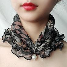 Load image into Gallery viewer, Pearl Pendant Scarf Necklace Vintage Leopard Pattern Dot Printing Scarf Trendy Crimping Elastic Women All-Match Scarves
