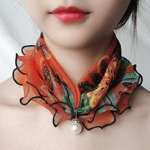 Load image into Gallery viewer, Pearl Pendant Scarf Necklace Vintage Leopard Pattern Dot Printing Scarf Trendy Crimping Elastic Women All-Match Scarves

