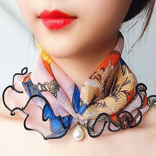 Load image into Gallery viewer, Pearl Pendant Scarf Necklace Vintage Leopard Pattern Dot Printing Scarf Trendy Crimping Elastic Women All-Match Scarves
