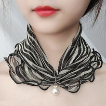 Load image into Gallery viewer, Pearl Pendant Scarf Necklace Vintage Leopard Pattern Dot Printing Scarf Trendy Crimping Elastic Women All-Match Scarves
