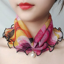 Load image into Gallery viewer, Pearl Pendant Scarf Necklace Vintage Leopard Pattern Dot Printing Scarf Trendy Crimping Elastic Women All-Match Scarves
