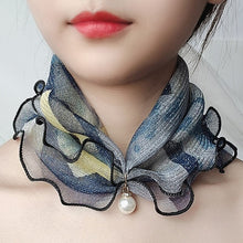 Load image into Gallery viewer, Pearl Pendant Scarf Necklace Vintage Leopard Pattern Dot Printing Scarf Trendy Crimping Elastic Women All-Match Scarves
