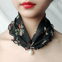 Load image into Gallery viewer, Pearl Pendant Scarf Necklace Vintage Leopard Pattern Dot Printing Scarf Trendy Crimping Elastic Women All-Match Scarves
