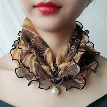 Load image into Gallery viewer, Pearl Pendant Scarf Necklace Vintage Leopard Pattern Dot Printing Scarf Trendy Crimping Elastic Women All-Match Scarves
