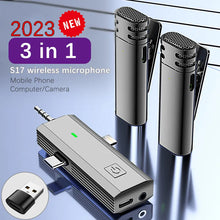 Load image into Gallery viewer, 2023 S17 3 In 1 Wireless Lavalier Microphone Intelligent Noise-Reducing Mic For Iphone Android SLR Camera Loudspeaker Speaker

