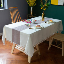 Load image into Gallery viewer, Tablecloth Lace Cotton Linen Fabric Striped Minimalist Rectangular Table Cloth
