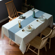 Load image into Gallery viewer, Tablecloth Lace Cotton Linen Fabric Striped Minimalist Rectangular Table Cloth
