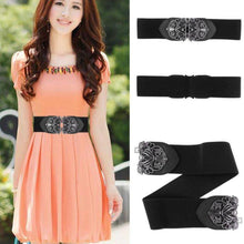 Load image into Gallery viewer, New Women Wide Waist Belt Vintage Metal Flower Elastic Stretch Buckle Waistband
