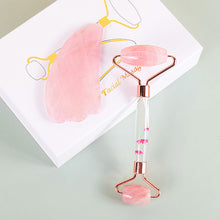 Load image into Gallery viewer, Jade Roller Flower Rod Scraping Plate Roller Set Facial Scraping Eye Massage Scraping Plate Powder Crystal Roller
