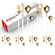Load image into Gallery viewer, Stainless Steel Knife and Forks Four-Piece Spray Paint Portuguese Tableware 24 Pieces Golden Set Creative Western Food Steak Knife, Fork and Spoon
