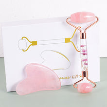 Load image into Gallery viewer, Jade Roller Flower Rod Scraping Plate Roller Set Facial Scraping Eye Massage Scraping Plate Powder Crystal Roller
