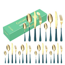 Load image into Gallery viewer, Stainless Steel Tableware Knife, Fork and Spoon 24-Piece Set Hotel Western Tableware Steak Knife, Fork and Spoon Gift Set
