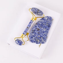 Load image into Gallery viewer, Whole Jade Roller Scrapping Plate Massage Board Set Shaving Plate Crystal Blue Point Stone Thorn Roller Scrapping Plate
