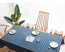 Load image into Gallery viewer, Blue Plaid Tablecloth Three-Dimensional Embroidered Rectangular Linen Dustproof Table Cloth
