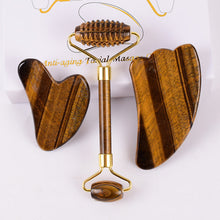 Load image into Gallery viewer, Jade Roller Face Gua Sha Scraping Massage Tool Massage Stick Face Scraper Crystal Tiger-Shaped Stone Thorn Roller Scraper Set

