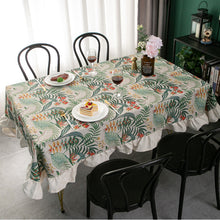 Load image into Gallery viewer, Vintage Ruffled Tablecloth Green Plant American Rectangular Tablecloth Bamboo Cotton Linen Printed Table Cloth
