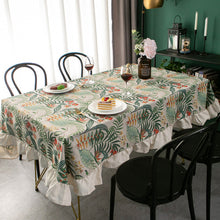 Load image into Gallery viewer, Vintage Ruffled Tablecloth Green Plant American Rectangular Tablecloth Bamboo Cotton Linen Printed Table Cloth
