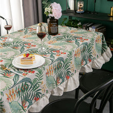 Load image into Gallery viewer, Vintage Ruffled Tablecloth Green Plant American Rectangular Tablecloth Bamboo Cotton Linen Printed Table Cloth
