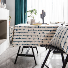 Load image into Gallery viewer, Beige White Blue Corrugated Printed Imitation Cotton Linen Tablecloth
