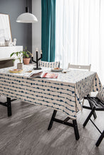 Load image into Gallery viewer, Beige White Blue Corrugated Printed Imitation Cotton Linen Tablecloth
