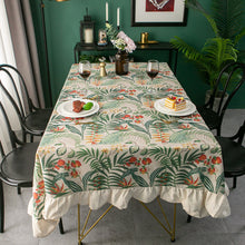 Load image into Gallery viewer, Vintage Ruffled Tablecloth Green Plant American Rectangular Tablecloth Bamboo Cotton Linen Printed Table Cloth
