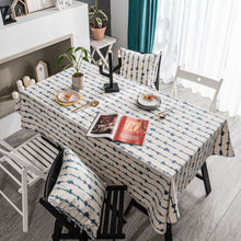 Load image into Gallery viewer, Beige White Blue Corrugated Printed Imitation Cotton Linen Tablecloth
