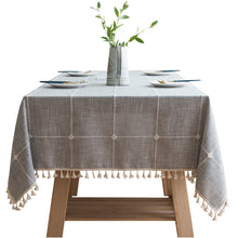 Load image into Gallery viewer, Tassel Cotton Linen Solid Color Square Plaid Dustproof Tablecloth Rectangular Tablecloth
