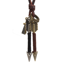 Load image into Gallery viewer, Hip Hop Anime Necklace Creative Double Arrow Roll Leather Alloy Pendant Neck Accessories Men's Leather Rope Long Sweater Chain
