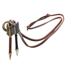 Load image into Gallery viewer, Hip Hop Anime Necklace Creative Double Arrow Roll Leather Alloy Pendant Neck Accessories Men's Leather Rope Long Sweater Chain
