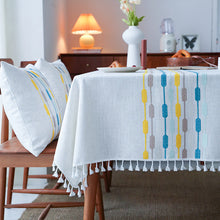 Load image into Gallery viewer, White Cotton Linen Restaurant Tassel Tablecloth Rectangular Table Cover

