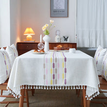 Load image into Gallery viewer, White Cotton Linen Restaurant Tassel Tablecloth Rectangular Table Cover
